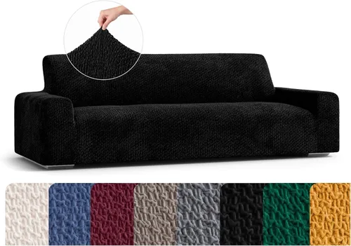 Vista 16 de PAULATO BY GA.I.CO. Funda para sofá, funda de sofá biplaza, funda elástica para sillón, funda de tela de poliéster suave, colección terciopelo Negro