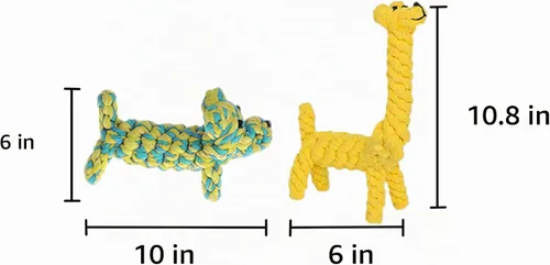 Vista 5 de SunGrow Juguetes de cuerda de algodón para perros, paquete de 2 cachorros y jirafas para masticadores ligeros