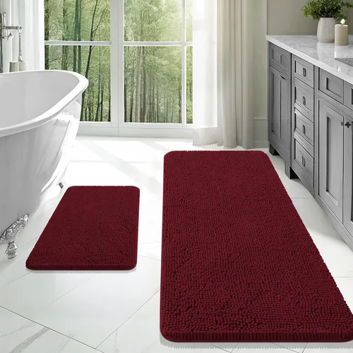 Vista 123 de OLANLY Juego de 2 alfombras de baño de felpilla suave y absorbente, antideslizantes, de secado rápido, lavables a máquina, accesorios de decoración