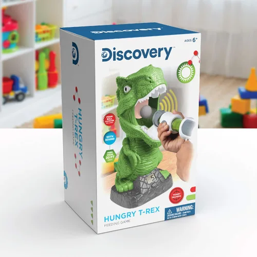 Vista 7 de Discovery Hungry T-Rex Feeding Game - Juego de disparo al blanco estilo carnaval para niños, 8 bolas de espuma seguras para interiores con lanzador