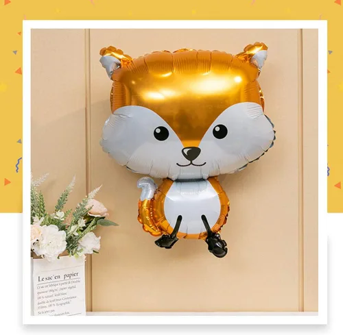Vista 5 de Globos de animales del bosque, zorro conejo, erizo, ardilla, mapache, globo de Mylar para decoración de fiestas de cumpleaños con temática