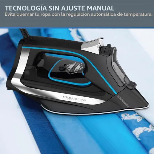 Vista 2 de Rowenta, Plancha de vapor de acero inoxidable Smart Temp para ropa, 380 agujeros de microvapor, planchado de 1725 vatios, apagado automático