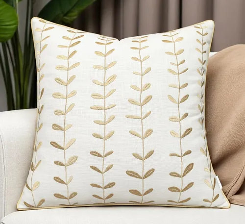 Vista 7 de VAGMINE Funda de almohada de algodón bordada a mano de 18 x 18 pulgadas, cojín decorativo cuadrado blanco roto para sofá, cama y sofá, margarita