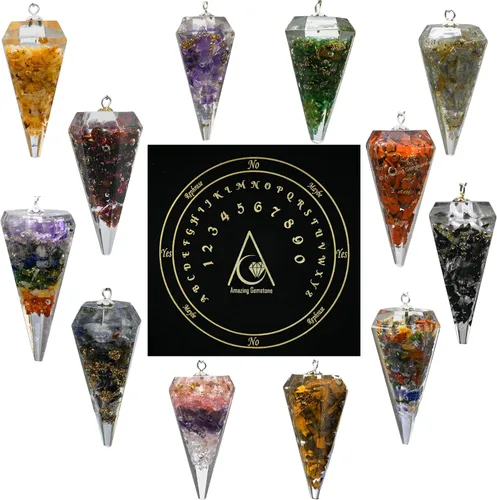 Vista 30 de Péndulos de cristal de orgón de amazonita de Amazing Gemstone para adivinación y radiestesia, péndulo de cristal con verdadero movimiento