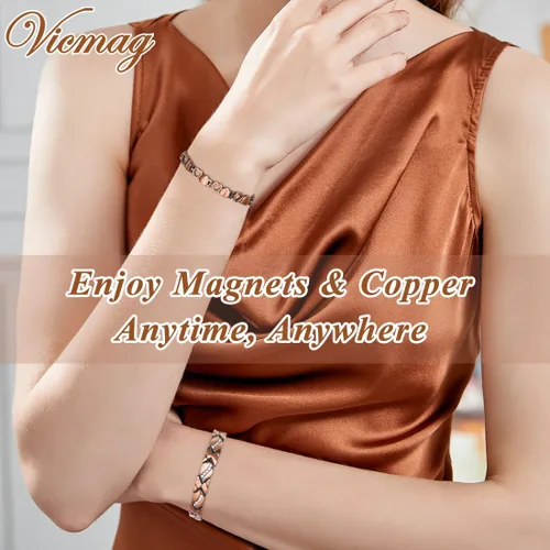 Vista 6 de Vicmag Pulsera de cobre para mujer, pulseras magnéticas ultra resistentes con imanes eficaces, 99.9% de cobre puro, joyería de regalo