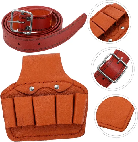 Vista 7 de Cowhide Electricista Set Herramientas Contenedor de Almacenamiento Cinturones Marrón Bolsa de Herramientas Organizada para Oficios