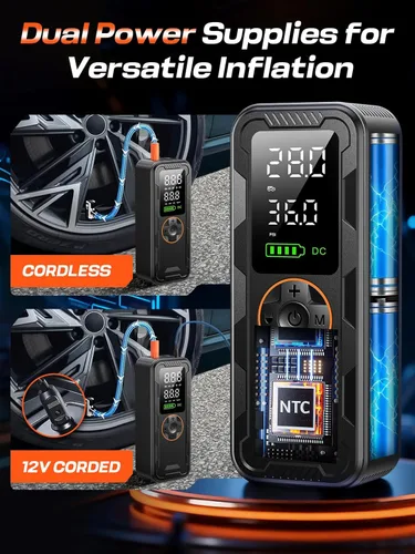 Vista 7 de Compresor de aire portátil para inflar neumáticos, bomba de aire eléctrica de 150 PSI con manómetro digital, inflado rápido, apagado automático, luz