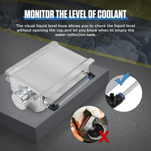Vista 5 de Tanque de desbordamiento de refrigerante, depósito universal de refrigerante de aluminio de 2 litros con indicador de nivel, tanque