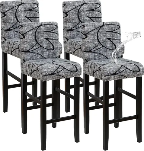 Vista 21 de FORCHEER Juego de 2 fundas negras para taburete de bar con respaldo, fundas de cuero para taburetes de bar con respaldo corto, extraíbles y lavables