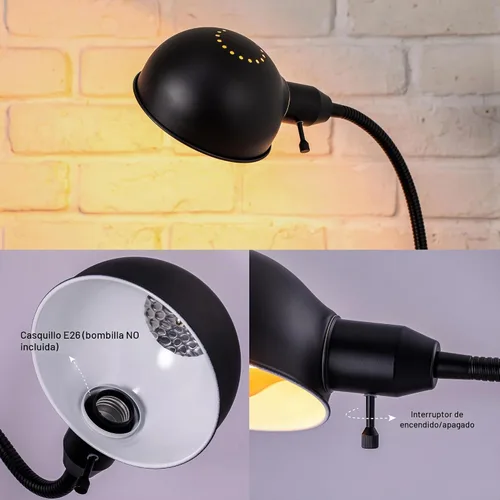 Vista 6 de O'Bright - Lámpara de pie ajustable con cuello de cisne flexible y pantalla giratoria, enchufe E26, base de 10 pulgadas, ideal para leer, mesita
