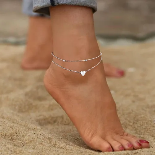 Vista 4 de Moodear Valentines Day Gifts for Her Silver Heart Initial A-Z Charm Ankle Bracelets for Women - Waterproof Layered Sterling Silver Anklets Dainty