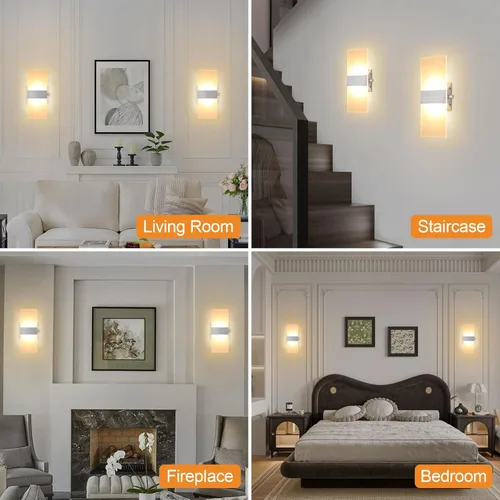 Vista 6 de Lightess Apliques de pared modernos con interruptor regulable. Lámpara de pared LED de 12 W, de acrílico, con luz superior e inferior