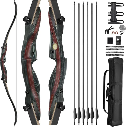 CVLIFE Juego de arco recurvo y flecha de 62 pulgadas para adultos y cazadores, 30-50 libras mano derecha de madera para desmontar, arco recurvo de