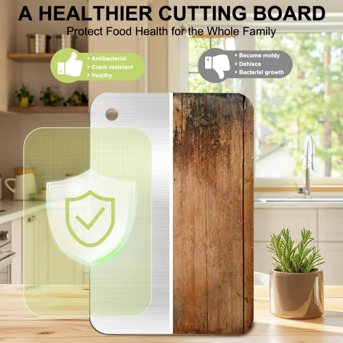 Vista 6 de Titanium Cutting Board for Kitchen, Metal Non Stick Chopping Board Tablero de titanio mejorado de doble cara de grado alimenticio para carne y queso