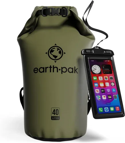 Vista 46 de Earth Pak Bolsa Seca Impermeable - Mochila Impermeable de Cierre Enrollable Superior Mantiene el Equipo Seco para Kayak con Funda Impermeable