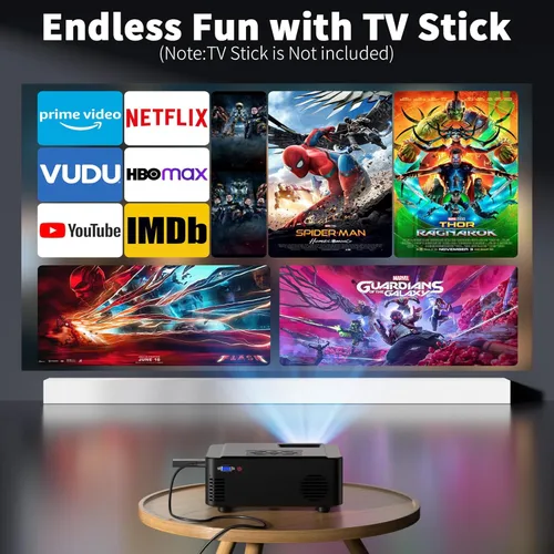 Vista 7 de Proyector con WIFI y Bluetooth, proyector Bluetooth nativo 1080P, proyector de película portátil Full HD para exteriores con altavoz integrado