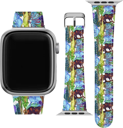 Correa de muñeca compatible con Apple Watch Series 7/6/5/4/3/2/1/SE y funda de teléfono a juego con diseño de animal camaleón verde, correa de