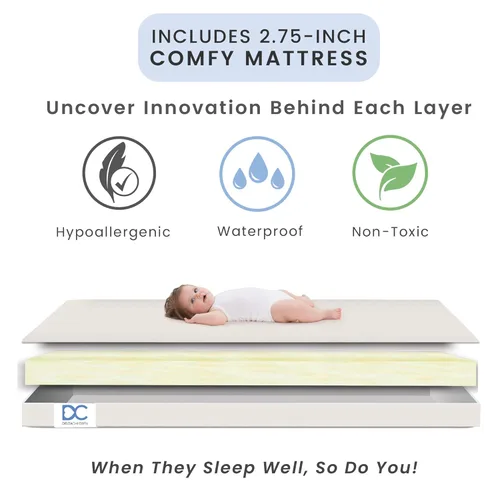 Vista 5 de Delta Children Gio Mini Cuna con colchón de 2.75" incluido, Blanco Bianca/Natural