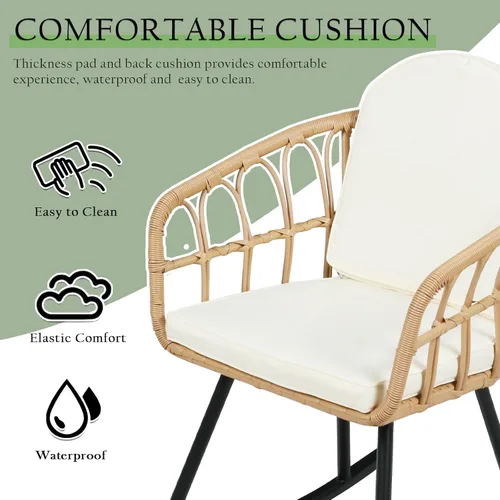 Vista 4 de Vikiullf Juego de mecedoras de 3 piezas, mecedoras de mimbre para exteriores con cojines gruesos, muebles de patio bohemios, juegos de bistró