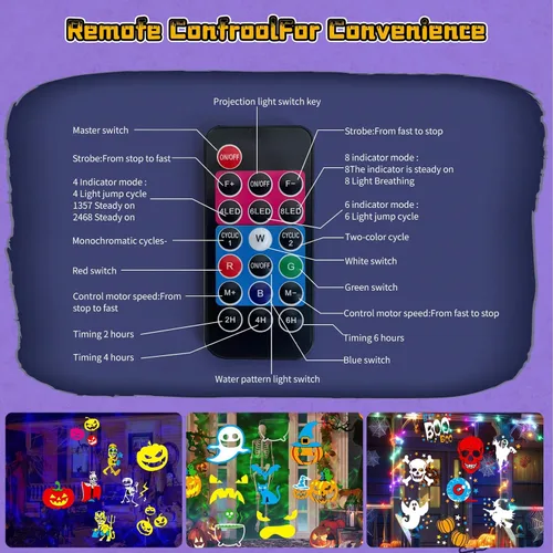 Vista 6 de Proyector de luces de Navidad para exteriores, proyector de luz navideña 2 en 1 HD con control remoto y temporizador, IP65 impermeable, 10