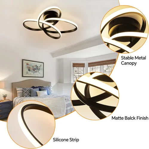 Vista 7 de Lámpara de Araña LED Moderna, Luz de Techo LED de 50W con Control Remoto, Cambio de Temperatura de Color 3000-6000K, Lámpara de Araña Negra