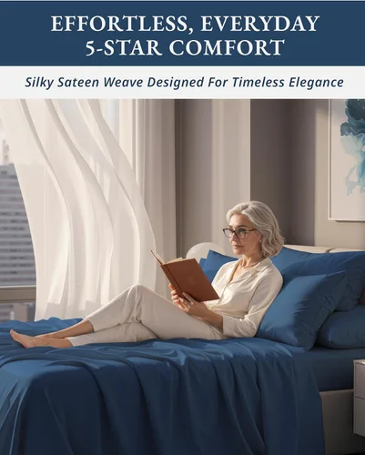 Vista 281 de LANE LINEN - Sábanas individual 100% algodón egipcio suave, cómodo y grueso de calidad de hotel, costuras reforzadas totalmente elásticas, sin