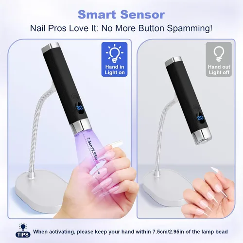 Vista 2 de Handheld Mini UV Nail Lamp, Portable Flash Cure Light with Upgraded Magnetic Stand & Smart Sensor - Rechargeable Nail Dryer Fast Curing Gel Nails at