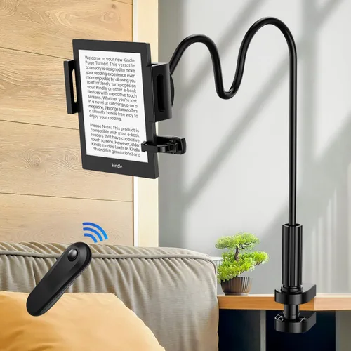 Soporte para Kindle con girador de páginas remoto | Soporte manos libres para leer en la cama o el escritorio - Compatible con Kindle Paperwhite,