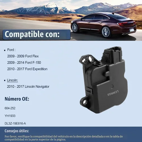 Vista 2 de Actuador de puerta de mezcla de calentador HVAC para Ford F-150 2009-2014, Ford Expedition 2010-2017, Lincoln Navigator 2009-2016, OE 604-252