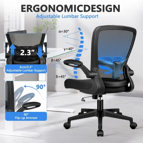 Vista 6 de KLASIKA Sillas de escritorio de oficina con ruedas, silla ergonómica de malla con soporte lumbar de altura ajustable, silla giratoria