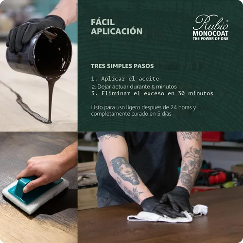 Vista 5 de Rubio Monocoat Muestra de Tinte y Acabado para Madera - Niebla 5% Aceite Plus Parte A Aceite de linaza para madera de secado rápido y ecológico