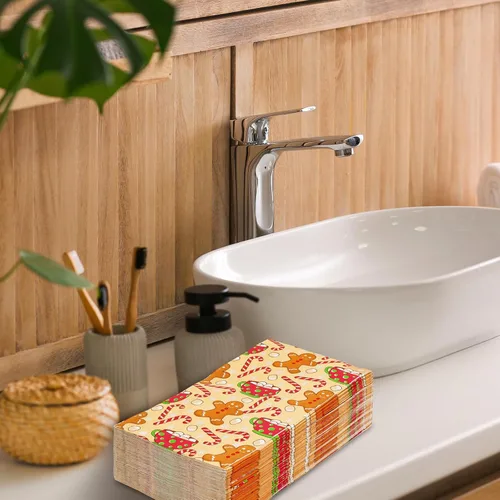 Vista 5 de AnyDesign Paquete de 100 servilletas de papel desechables de Navidad para invitados, pan de jengibre, hombre, bastón de caramelo, copo de nieve