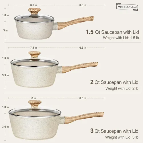 Vista 7 de MICHELANGELO Sartén con tapa, juego de cacerolas antiadherentes de 1.5 cuartos de galón, 2 cuartos y 3 cuartos de galón, sartén de granito de 3
