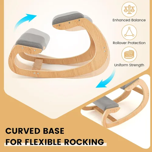 Vista 7 de Giantex Silla ergonómica arrodillada, silla de postura para escritorio con cojín, marco de madera maciza, carga máxima de 330 libras, cómoda silla