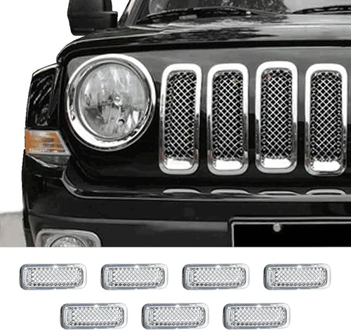 Vista 8 de Anillos de rejilla delantera para Jeep Patriot 2011-2016, kit de embellecedores de marco cromado, 7 piezas cromo b