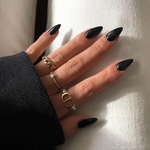 Vista 38 de 48 piezas de uñas postizas a presión color burdeos, uñas falsas en forma de almendra, pegamento para uñas, uñas de longitud media