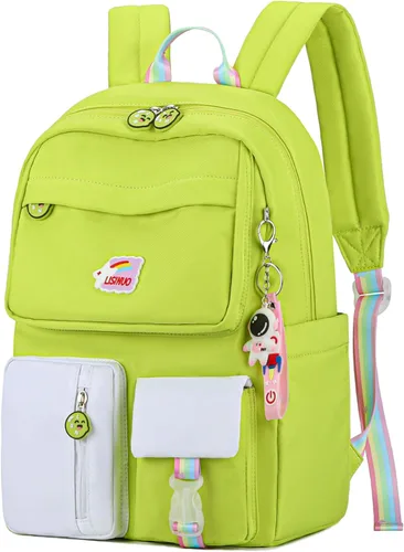 AUOBAG Mochilas Kawaii para niñas, mochila con colgante gratuito incluido, perfecto para niños de escuela primaria, Verde, Mochilas tradicionales