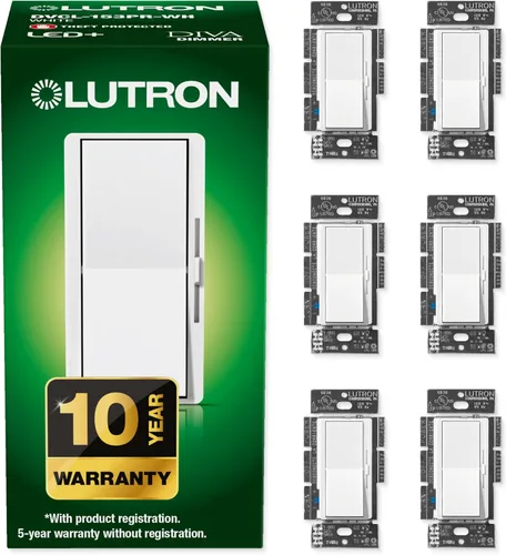 Vista 18 de Lutron Diva LED+ Interruptor Regulador de Luz para Bombillas LED Regulables, Halógenas e Incandescentes, 150 Vatios, Unipolar o 3 Vías, Almendra