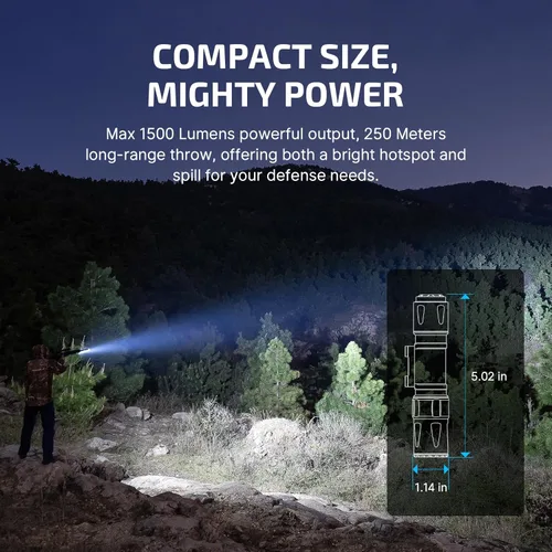 Vista 3 de OLIGHT Odin S 1500 lúmenes MLOK linterna táctica recargable montada en riel con interruptor de presión remoto mejorado, distancia de lanzamiento