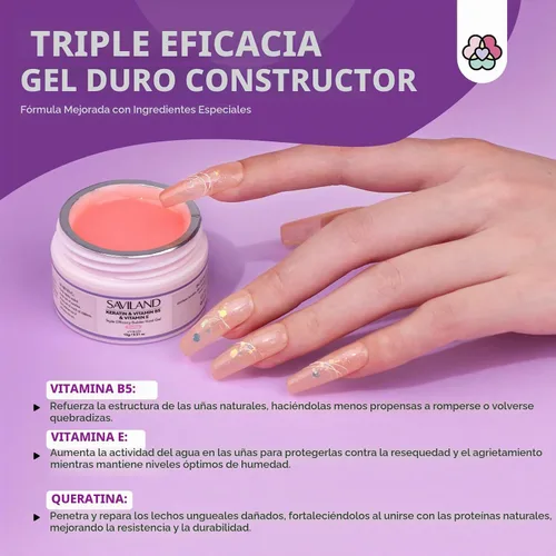 Vista 4 de Kit de gel para uñas de secado rápido Saviland - Gel duro formador rosa claro con mini luz UV, geles superiores, deshidratador, imprimación
