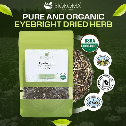 Vista 3 de Biokoma Té de hierbas orgánicas Eyebright de 1.76 onzas Euphrasia Officinalis Loose Herbal Tea USDA - Bolsa resellable a prueba de humedad, sin