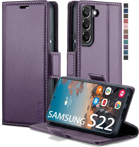 Vista 27 de Funda tipo cartera para Samsung Galaxy S22 5G con tarjetero y función atril, bloqueo magnético RFID, funda de piel con tapa para Galaxy S22 5G