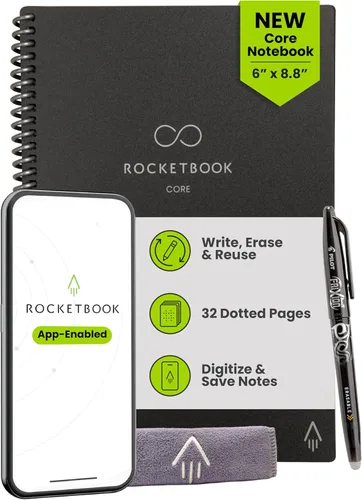 Vista 20 de Rocketbook Core - Cuaderno de espiral reutilizable, tamaño ejecutivo de 6 x 8.8 pulgadas, color negro, páginas punteadas, conectadas a
