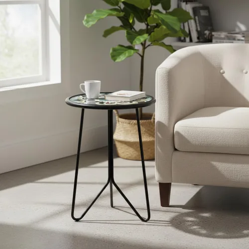 Vista 7 de LIFFY Mesa Auxiliar de Exterior, Mesa Redonda de Vidrio de 12" para Interior y Exterior con Marco de Metal, Mesa de Acento, Soporte Decorativo