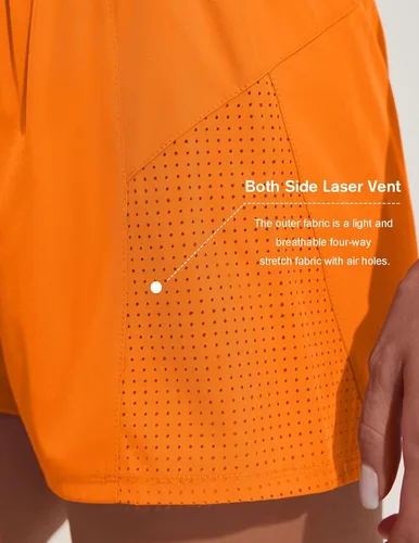 Vista 4 de PINSPARK Athletic Shorts for Women 2 in 1 Workout Shorts High Waisted Running Short Gym Quick Dry Shorts with Pockets