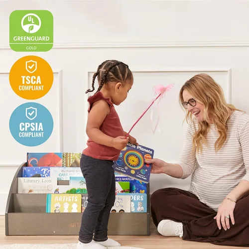 Vista 5 de ECR4Kids Exhibición de libros de madera para niños pequeños, estantería para principiantes, gris lavado