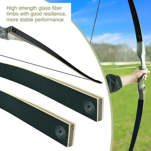Vista 8 de Arco largo de caza desmontable Black Hunter, GLURAK 1,52 m/60" de madera para mano derecha y izquierda, arco de tiro con arco para principiantes