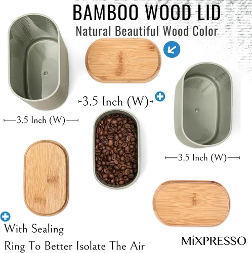 Vista 7 de Mixpresso Juego de recipientes negros para la cocina – Juego de recipientes herméticos de plástico para azúcar de 3 piezas con tapas de bambú