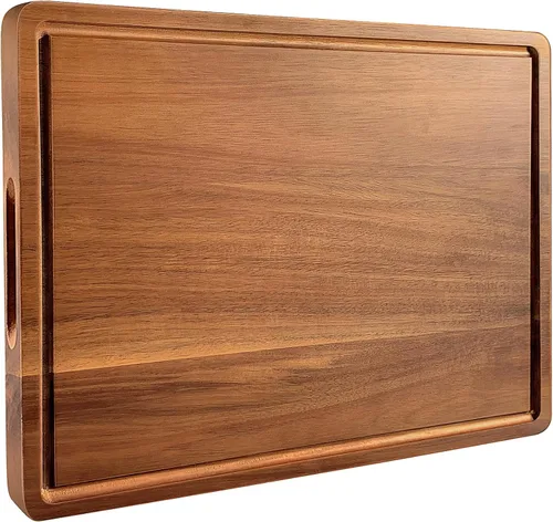 Tabla de cortar grande de madera de acacia para cocina, tabla de cortar de madera reversible de 17 x 12 pulgadas, tabla de charcutería con ranuras