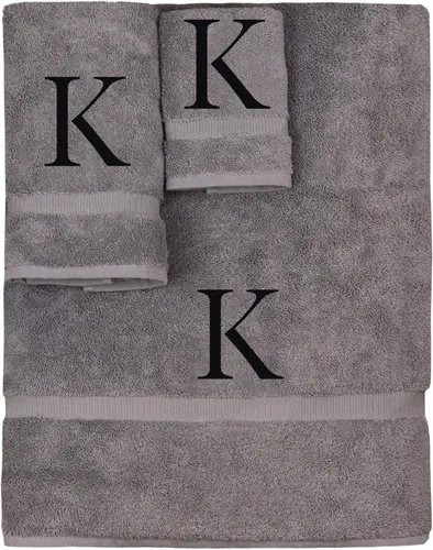 Vista 149 de Juego de toallas con monograma, regalo personalizado, juego de 3 - Letra de bloque dorada bordada en toalla - Extra absorbente 100% algodón turco